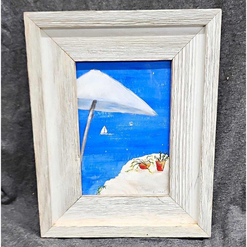 Kathy Daniel "Above the Blue" 2004 Signed Framed Folk Art Seascape 10.5x8 Tybee